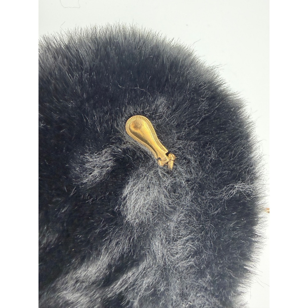 Vintage Black Faux Fur Heart Shaped Crossbody Bag Gold Chain Strap Y2K Aesthetic - Picture 3 of 6